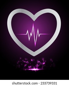 Dark purple pulse Light Abstract Technology background for computer graphic website and internet. Silver heart