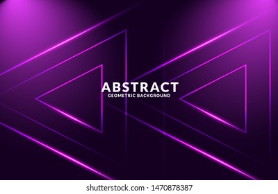 Dark purple Realistic abstract Geometric background. Neon light effect vector