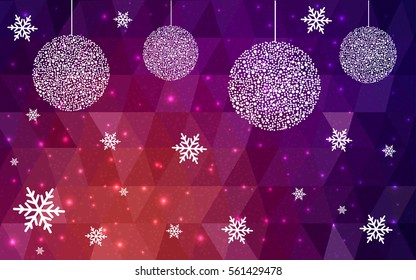 Dark purple, red vector christmas postcard low polygon background. Illustration consisting of triangles. Abstract triangular polygonal origami or crystal design of New Year celebration.