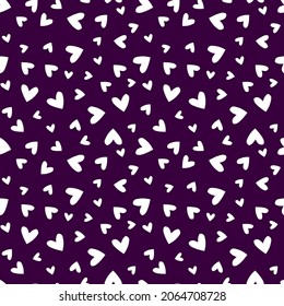 Dark purple seamless pattern with white hearts.