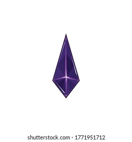 Dark purple sharp crystal gem in diamond shape isolated on white background. Shiny and mysterious precious stone sticker - flat cartoon vector illustration.