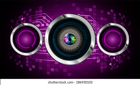 dark purple silver color Light Abstract Technology background for computer graphic website internet and business. circuit. vector illustration. infographics. eyeball . eye. pixel. www.