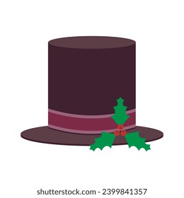 Dark purple snowman hat with holly berries.
Vector magician's hat.  Black hat.