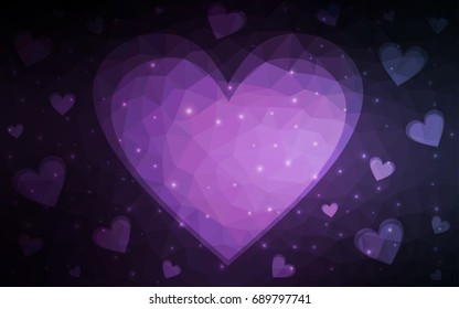 Dark Purple vector abstract glitter heart shape on white background in love concept for valentine's day with sweet and romantic moment. Polygonal design for your business.