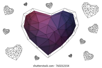 Dark Purple vector abstract glitter heart shape on white background in love concept for valentine's day with sweet and romantic moment. Polygonal design for your business.