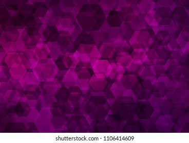 Dark Purple vector abstract mosaic template. Shining illustration, which consist of hexagons. The textured pattern can be used for background.