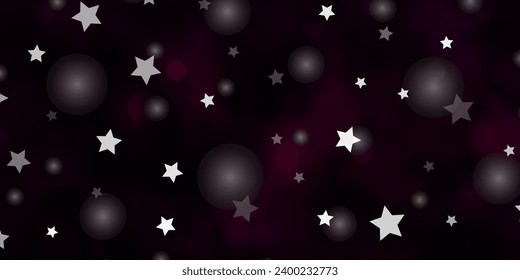 Dark Purple vector backdrop with circles, stars. Colorful disks, stars on simple gradient background. Design for wallpaper, fabric makers.