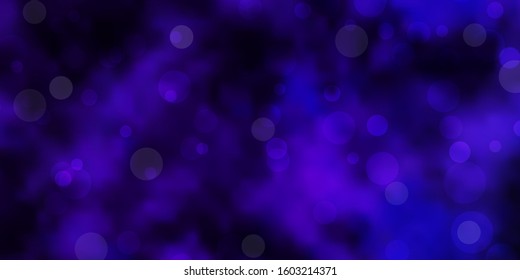 Dark Purple vector backdrop with dots. Abstract colorful disks on simple gradient background. Pattern for wallpapers, curtains.