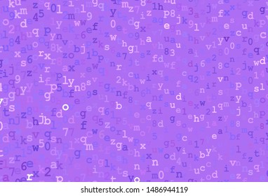 Dark Purple vector backdrop with english symbols. Colored alphabet signs with gradient on white background. Pattern for school, grammar websites.