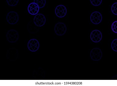 Dark Purple vector backdrop with mystery symbols. Colorful vintage illustration with gradient alchemy shapes. Background for esoteric, mystic designs.