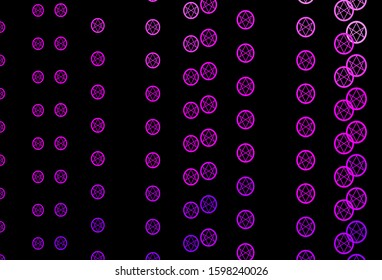 Dark Purple vector backdrop with mystery symbols. Colorful vintage illustration with gradient alchemy shapes. Simple design for occult depiction.