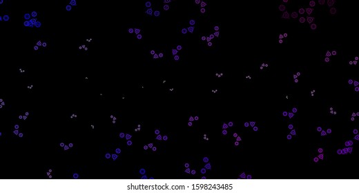 Dark Purple vector backdrop with mystery symbols. Colorful vintage illustration with gradient alchemy shapes. Simple base for your occult design.