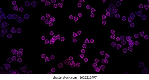 Dark Purple vector backdrop with mystery symbols. Colorful mystic symbols with a gradient in ancient style. Simple base for your occult design.