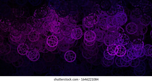Fondo vector oscuro púrpura con símbolos misteriosos. Diseño retro en estilo abstracto con formas de brujería. Diseño sencillo para la representación oculta.