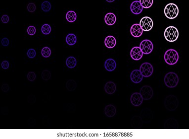 Dark Purple vector backdrop with mystery symbols. Illustration with magical signs of spiritual power. Simple base for your occult design.