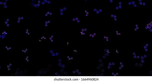 Fondo vector oscuro púrpura con símbolos misteriosos. Ilustración abstracta con formas de degradado gótico. Base simple para su diseño oculto.