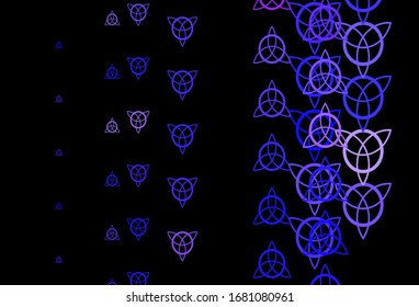 Dark Purple vector backdrop with mystery symbols. Colorful vintage illustration with gradient alchemy shapes. Simple base for your occult design.
