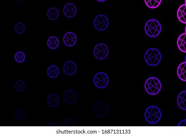 Dark Purple vector backdrop with mystery symbols. Retro design in abstract style with witchcraft forms. Best design halloween events.