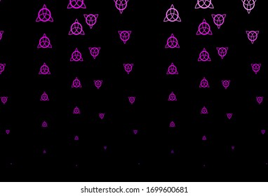 Dark Purple vector backdrop with mystery symbols. Illustration with magical signs of spiritual power. Design for magic, spiritual events.