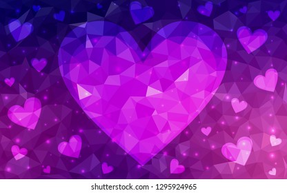 Dark Purple vector  backdrop with sweet hearts. Decorative shining illustration with hearts on abstract template. Design for ad, poster, banner of Valentine Day.