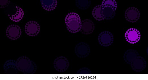 Dark purple vector backdrop with virus symbols. Simple design in abstract style with infection forms. Design for biohazard warning.
