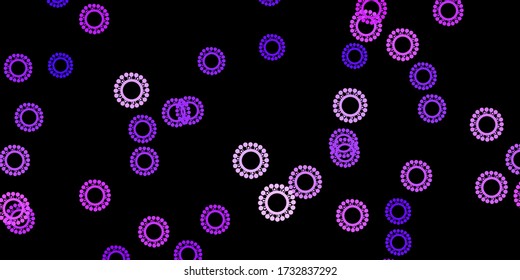 Dark purple vector backdrop with virus symbols. Abstract illustration with biological gradient shapes. Simple drawing against danger fever.