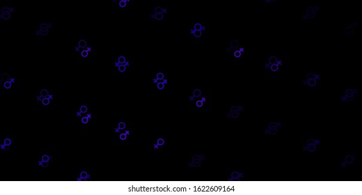 Dark Purple vector backdrop with woman's power symbols. Illustration with signs of women's strength and power. Background for International Women’s Day.