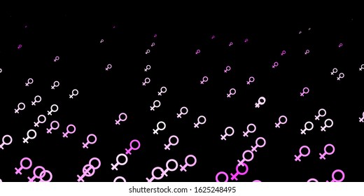 Dark Purple vector backdrop with woman's power symbols. Illustration with signs of women's strength and power. Background for International Women’s Day.