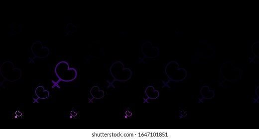 Dark Purple vector backdrop with woman's power symbols. Colorful illustration with gradient feminism shapes. Simple design for your web site.