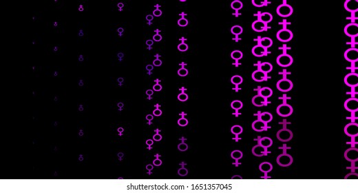 Dark Purple vector backdrop with woman's power symbols. Colorful illustration with gradient feminism shapes. Background for International Women’s Day.