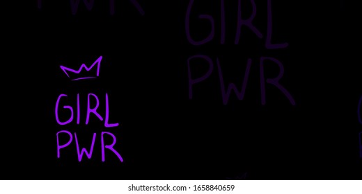 Fondo vector púrpura oscuro con símbolos de poder de la mujer. Ilustración colorida con formas de feminismo degradado. Diseño para el Día Internacional de la Mujer.