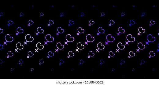 Dark Purple vector backdrop with woman's power symbols. Illustration with signs of women's strength and power. Design for International Women’s Day.