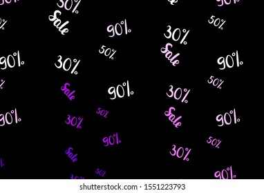 Dark Purple vector background with 30, 50, 90 % signs of sales. Colorful set of  percentage signs in simple style. Template for season sales, shopping ads.