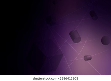 Dark Purple vector background with 3D cubes, cylinders, spheres, rectangles. Abstract illustration with volumetric figures. Simple design for your web site.