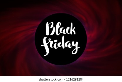 Dark Purple vector background with a black hole, sky. Decorative design in space style with a black hole. Backdrop for Black Friday promotions.
