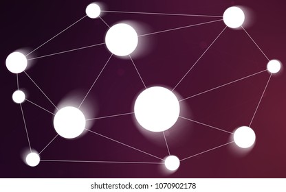 Dark Purple vector background with bubbles, lines. Abstract illustration with colorful discs and triangles. Completely new template for your brand book.