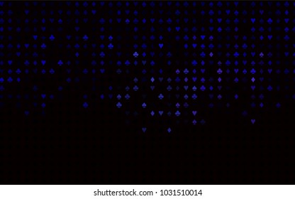Dark Purple vector background with cards signs. Blurred decorative design of hearts, spades, clubs, diamonds. Design for ad, poster, banner of gambling websites.