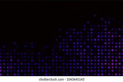 Dark Purple vector background with cards signs. Colorful gradient with signs of hearts, spades, clubs, diamonds. Design for ad, poster, banner of gambling websites.