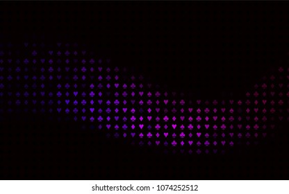 Dark Purple vector background with cards signs. Colorful gradient with signs of hearts, spades, clubs, diamonds. Pattern for leaflets of poker games, events.