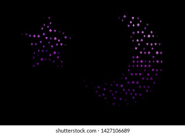 Dark Purple vector background with cards signs. Blurred decorative design of hearts, spades, clubs, diamonds. Design for ad, poster, banner of gambling websites.