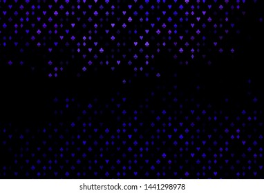 Dark Purple vector background with cards signs. Illustration with set of hearts, spades, clubs, diamonds. Template for business cards of casinos.