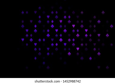 Dark Purple vector background with cards signs. Glitter abstract sketch with isolated symbols of playing cards. Design for ad, poster, banner of gambling websites.