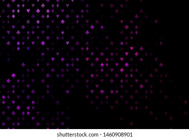 Dark Purple vector background with cards signs. Illustration with set of hearts, spades, clubs, diamonds. Pattern for ads of parties, events in Vegas.