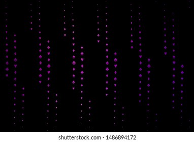 Dark Purple vector background with cards signs. Colored illustration with hearts, spades, clubs, diamonds. Pattern for ads of parties, events in Vegas.