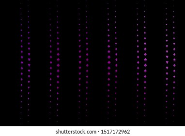 Dark Purple vector background with cards signs. Glitter abstract sketch with isolated symbols of playing cards. Template for business cards of casinos.