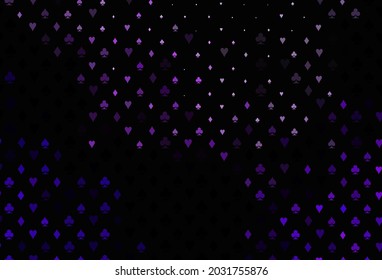 Dark purple vector background with cards signs. Blurred decorative design of hearts, spades, clubs, diamonds. Design for ad, poster, banner of gambling websites.