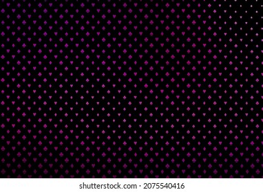 Dark purple vector background with cards signs. Shining illustration with hearts, spades, clubs, diamonds. Pattern for leaflets of poker games, events.