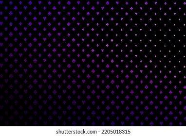 Dark purple vector background with cards signs. Illustration with set of hearts, spades, clubs, diamonds. Smart design for your business advert of casinos.