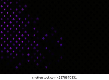 Dark purple vector background with cards signs. Glitter abstract sketch with isolated symbols of playing cards. Design for ad, poster, banner of gambling websites.