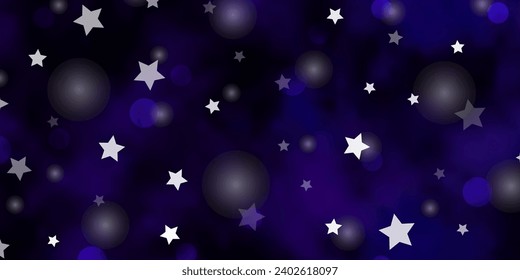 Dark Purple vector background with circles, stars. Abstract illustration with colorful spots, stars. Template for business cards, websites.
